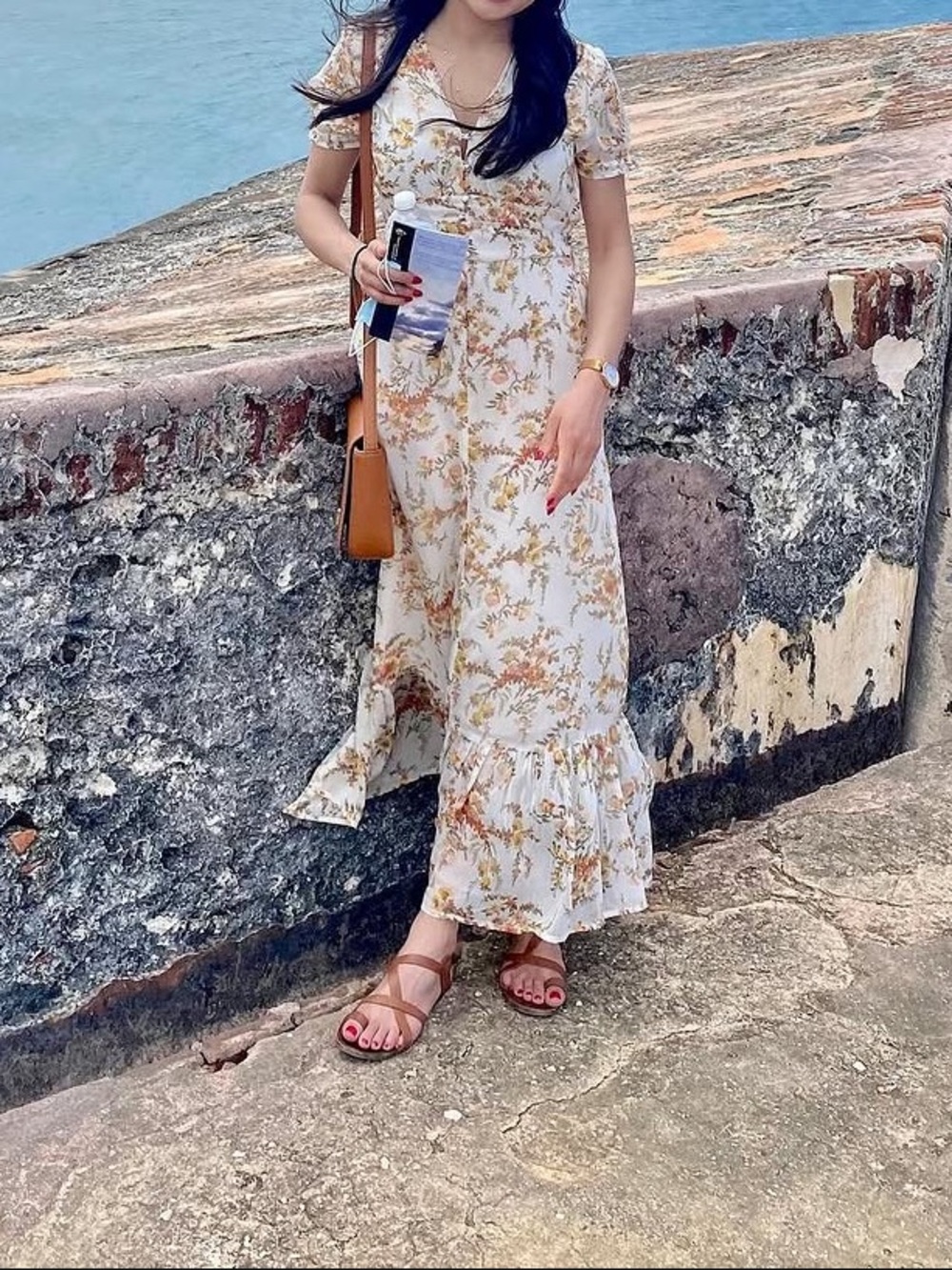 Leith Cream Maxi Dress with Peach Floral Print